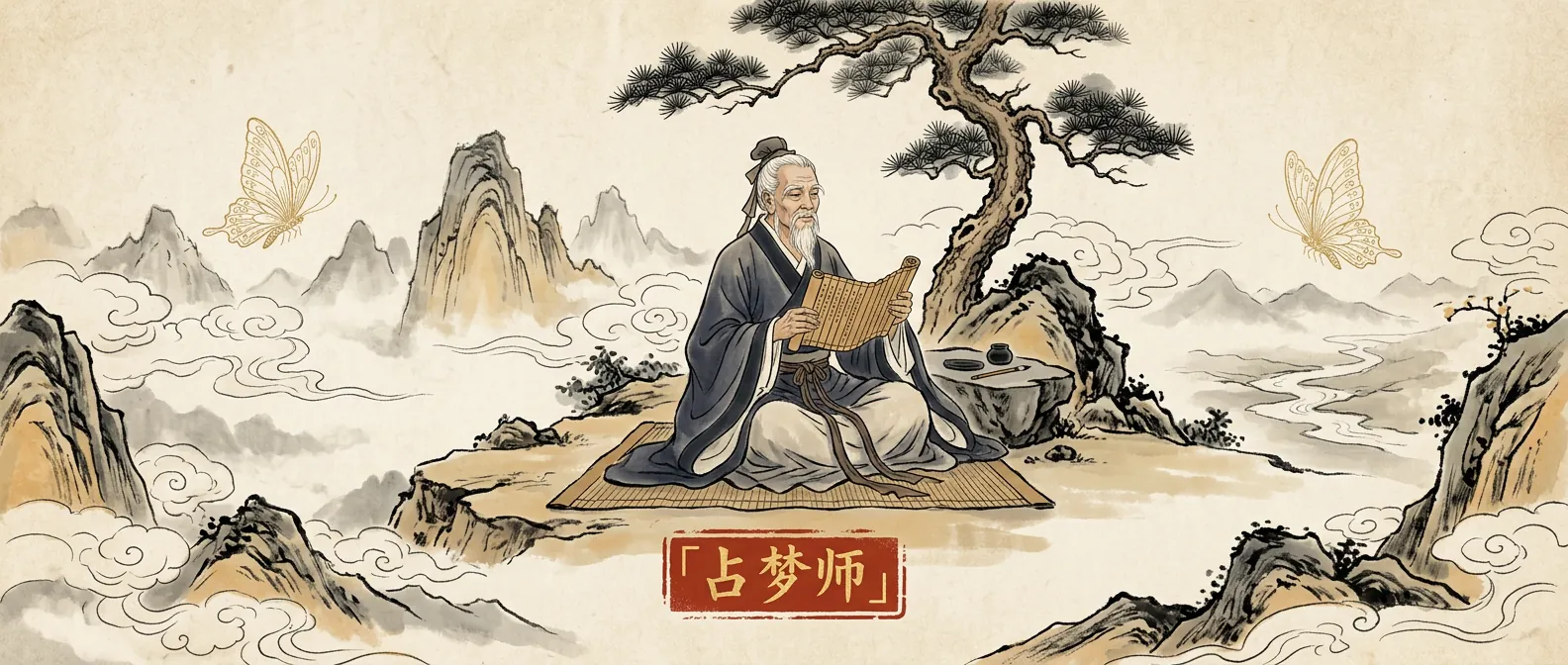 占梦师 - 古风占梦官水墨插画